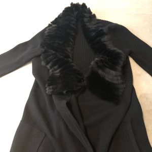 Theory long sweater with rabbit fur trim